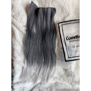 24in Grey Ombre Clip In Hair Extensions Silver Charcoal Synthetic Halo Piece (3)